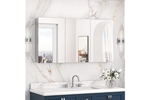 Keonjinn 48 x 26 Inch Medicine Cabinet, Assembly Required, Silver Bathroom Medicine Cabinets Mirror, Lightweight, Adjustable Shelves, Surface Mount or Recessed, Tempered Glass