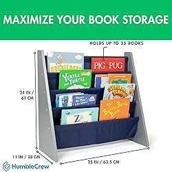 Humble Crew 4-Tier Kids Bookshelf, Grey Wood/Navy