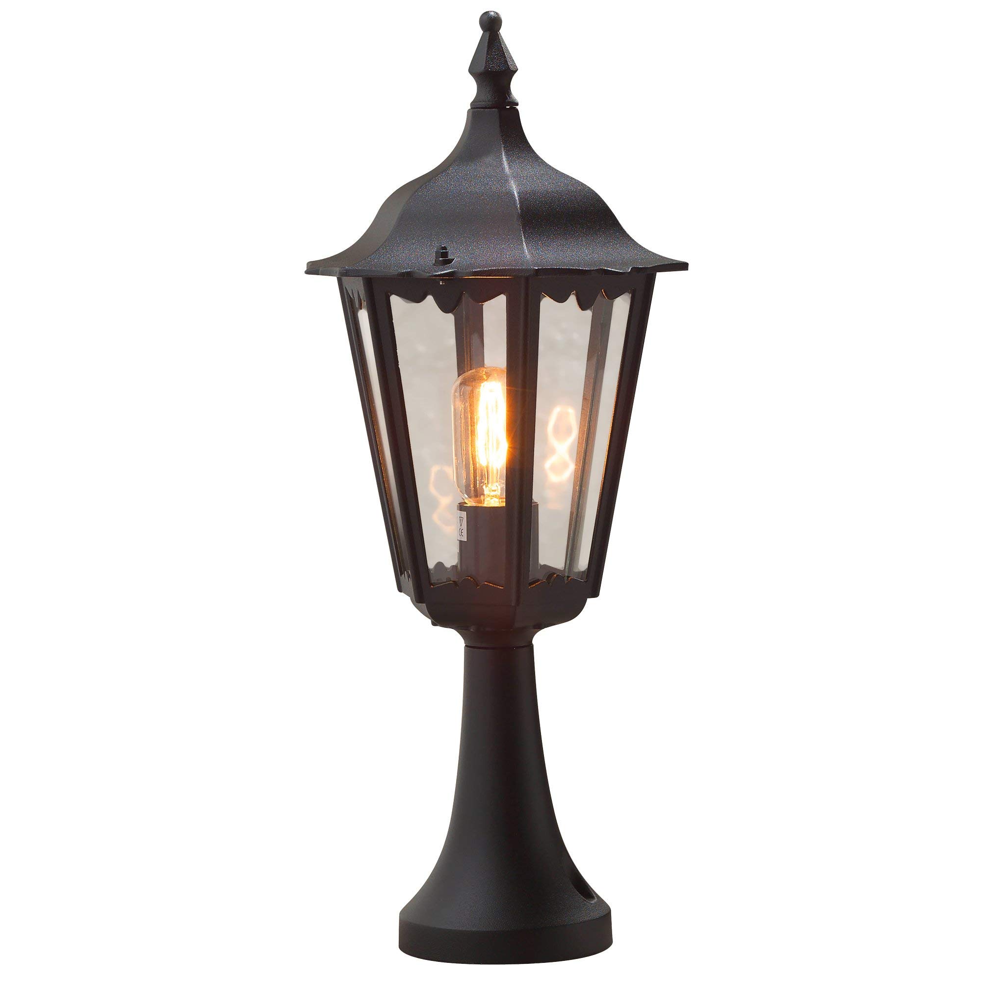 Konstsmide 7214-750 Firenze Post Outdoor Light/ 1 x 100 W E27 Max Bollard/Clear Glass/Aluminium/ IP43/ Outside Light Matt Black