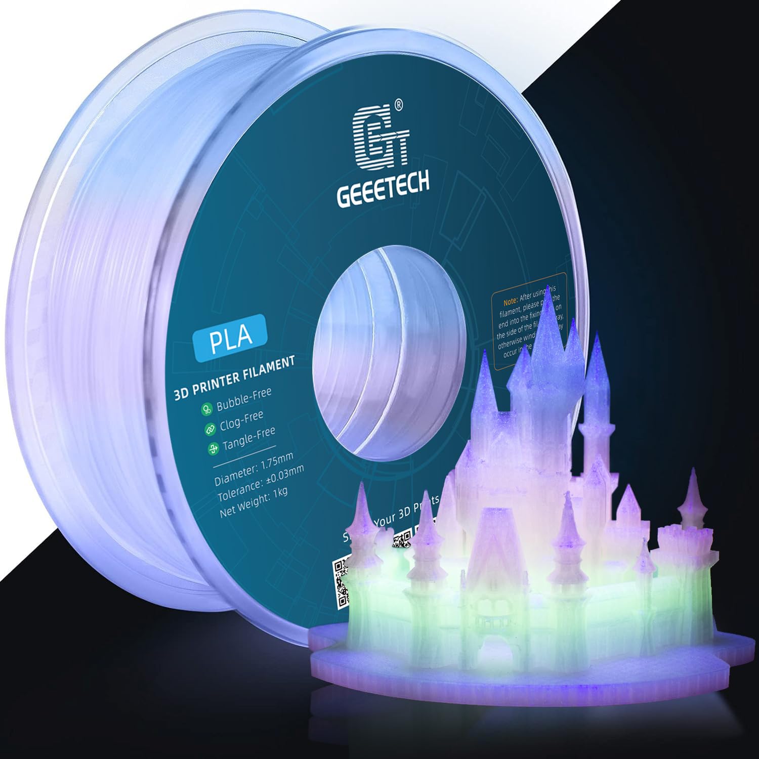 Photo 1 of Geeetech 3D Printer Filament,Luminous Multicolor PLA Filament 1.75mm,Glow in The Dark Gradient Color 1kg (2.2lbs) 1 Spool