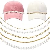 Sitroasho 5 PCS Trucker Hat Chains, Trucker Hat Charms DIY Mesh Baseball Cap Truckers Accessories Assorted Styles (Gold,Pearl) for Women Man Metal Detachable