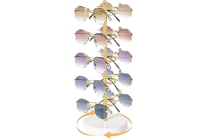 Mkono 360° Rotating Sunglasses Organizer Metal Eyeglass Holder Stand Sunglass Storage Display Eyeglasses Rack for up to 10 Pairs of Eyewear Glasses for Table Dresser Desk Countertop Bedroom, Gold