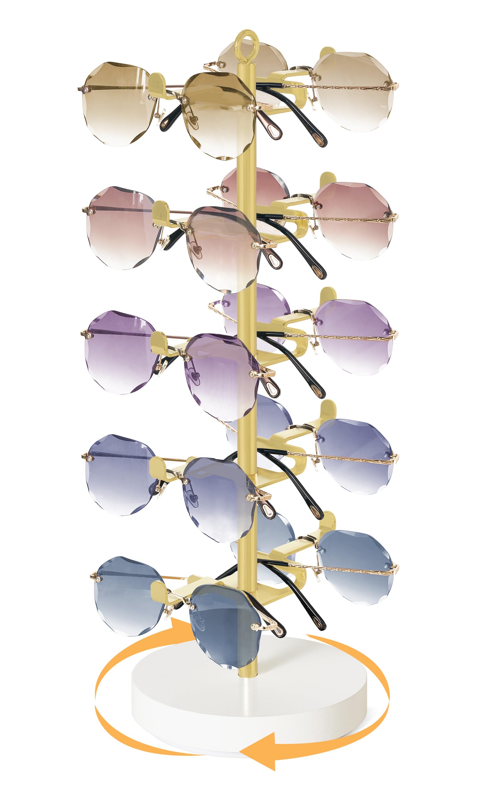 Photo 1 of Mkono 360° Rotating Sunglasses Organizer Metal Eyeglass Holder Stand Sunglass Storage Display Eyeglasses Rack for up to 10 Pairs of Eyewear Glasses for Table Dresser Desk Countertop Bedroom, Gold