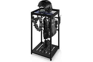 Neoaider Police Gear Rack, Police Hanger with Hooks, Tactical Duty Gear Rack Decor with Thin Blue Line Flag, Black Body Armor Stand for Police Gift