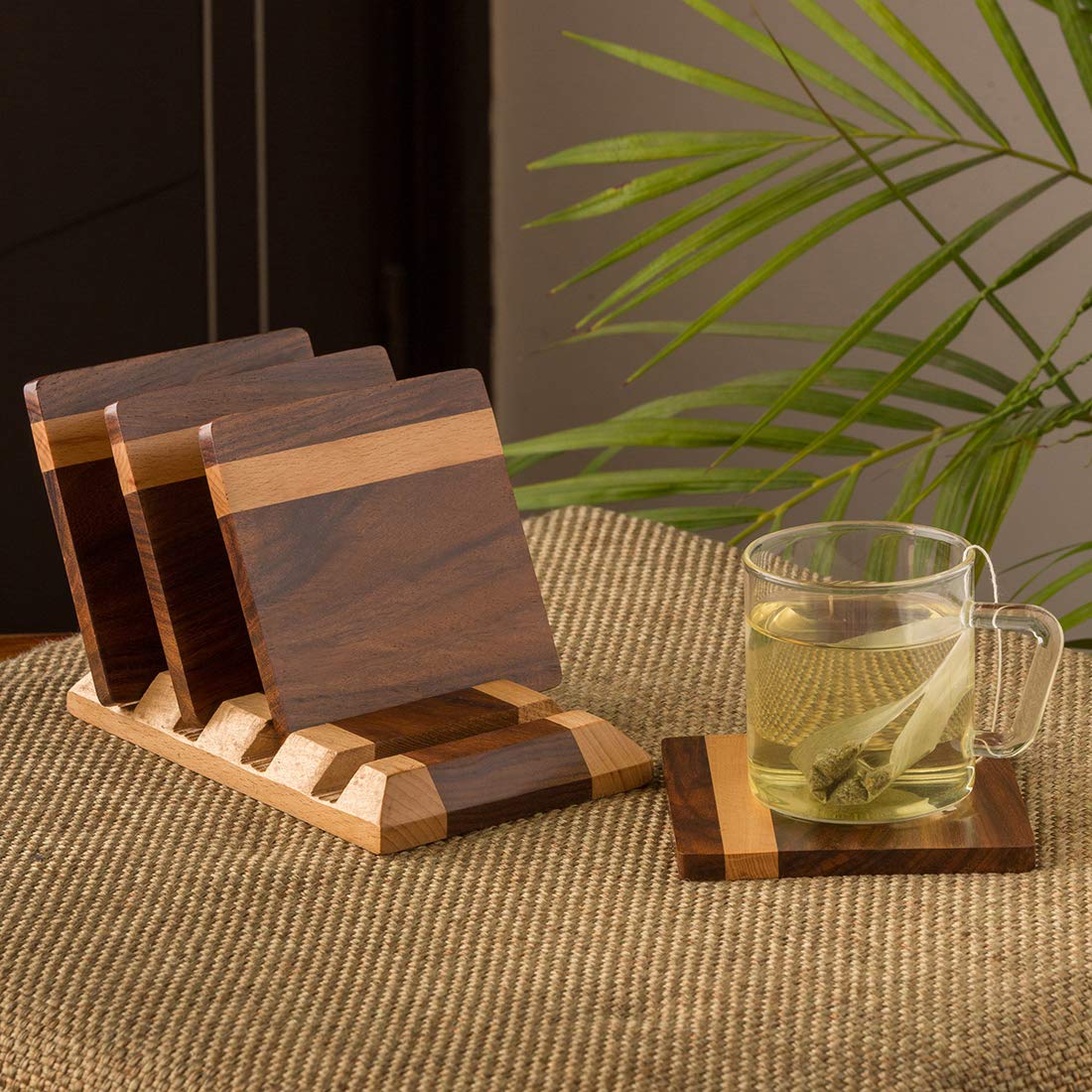 Buy ExclusiveLane Handcrafted Standing Wooden Coasters for Office with