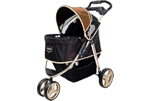 ibiyaya Monarch Premium Foldable Lightweight Aluminum 3 Wheel Pet Jogger Travel Stroller for Small & Medium Sized Pets Up to 44 Pounds, Luxury Gold