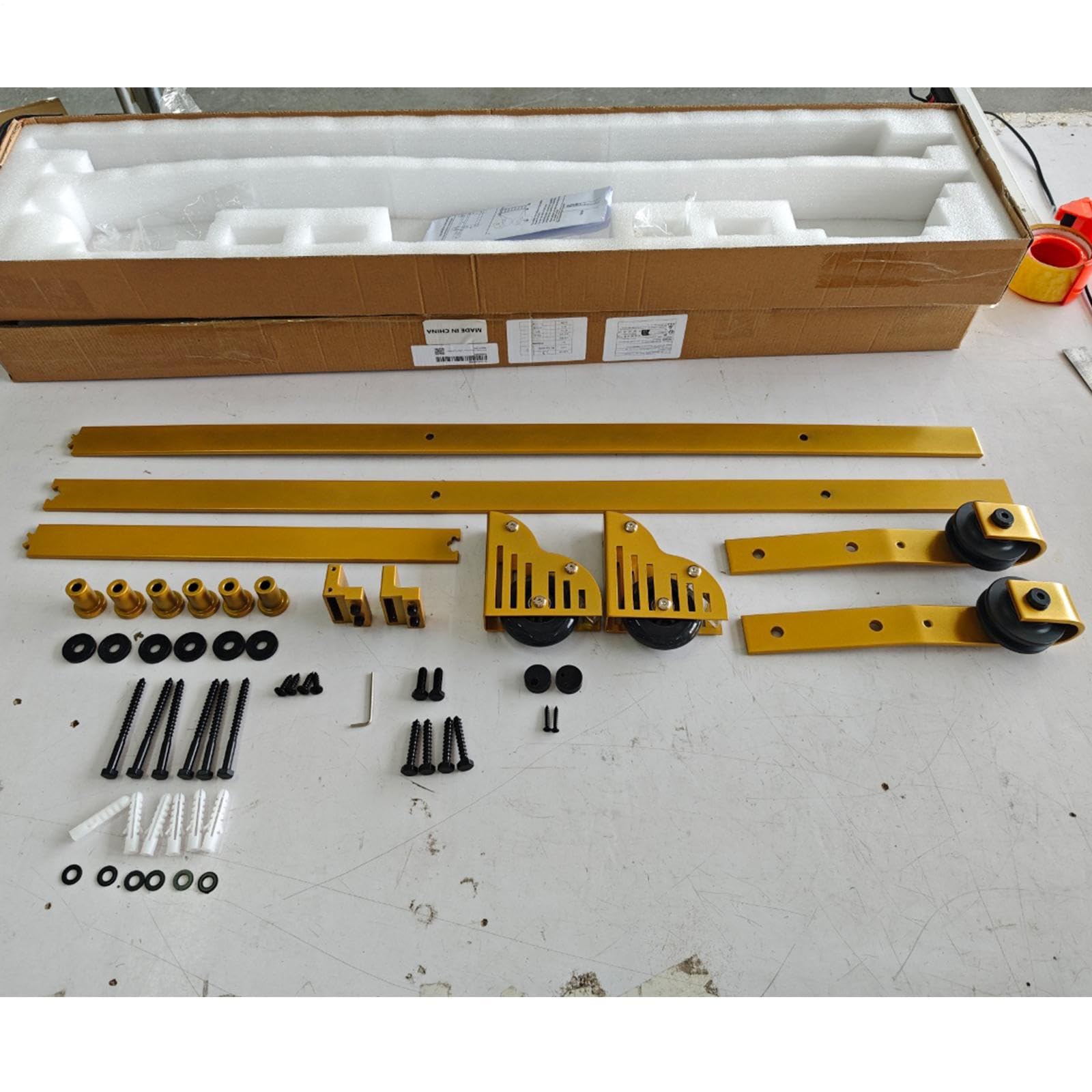 Photo 1 of 244.5 Cm Library Ladder Hardware Steel Rolling Full Set Track Kit Gold Stand Up Rolling Hardware Heavy Duty Sliding Rail Track for Bookshelves, Kitchen Cabinets, Loft Ladders