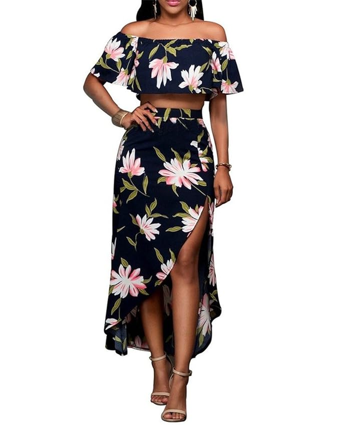 BIUBIU Damen Sexy Elgant Blumen Partykleid Strand Kleid Causal Kleid 2 Stück
