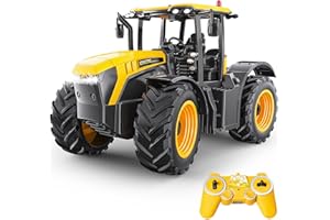 Dollox RC Farm Tractor Toy 1/16 Scale Construction Farmer Truck 2.4G Hobby Remote Control Engineering Vehicle with High Simulation Lights and Sounds, Tractor Toys Car for Kids & Adults