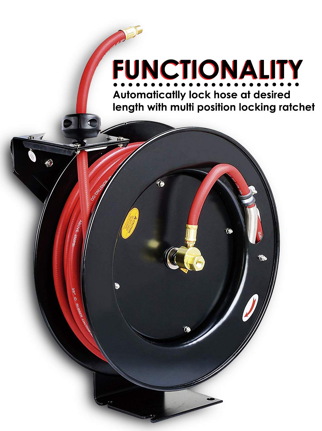 ReelWorks Air Hose Reel 3/8" Inch x 50' Foot Max 300PSI Steel Construction Industrial SBR Rubber Hose: Industrial & Scientific