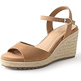 Ankis Espadrilles Wedges Sandals for Women Wedge Platform Sandals Heels Peep Open Toe Comfortable Ankle Strap Buckle Summer Wedge Heels