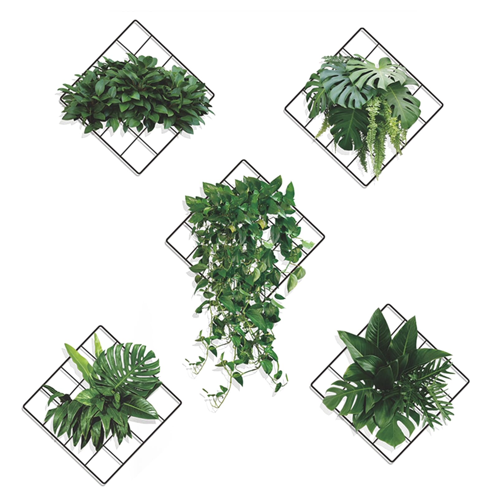 Buaak 5 Pcs Bathroom Wall Stickers, 3D Wall Art, Monstera, Hanging Pothos Ivy Grid Wall Decor Decal, Removable Self-Adhesive Plant Wall Art, Green Wall Art for Bedroom, Living Room, Kitchen, Office