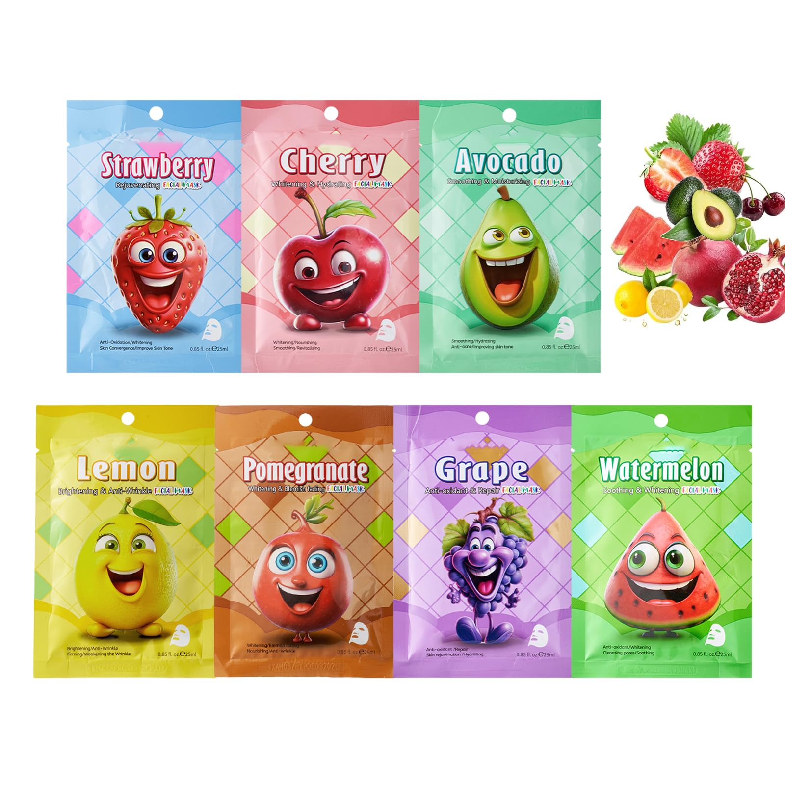 XdealCozyxc 7PCS Kids Face Masks for Girls Skincare, Fruit Face Masks Beauty Gift Set for Women & Girls Skin Hydrate, Brighten, Moisturize, Soothe