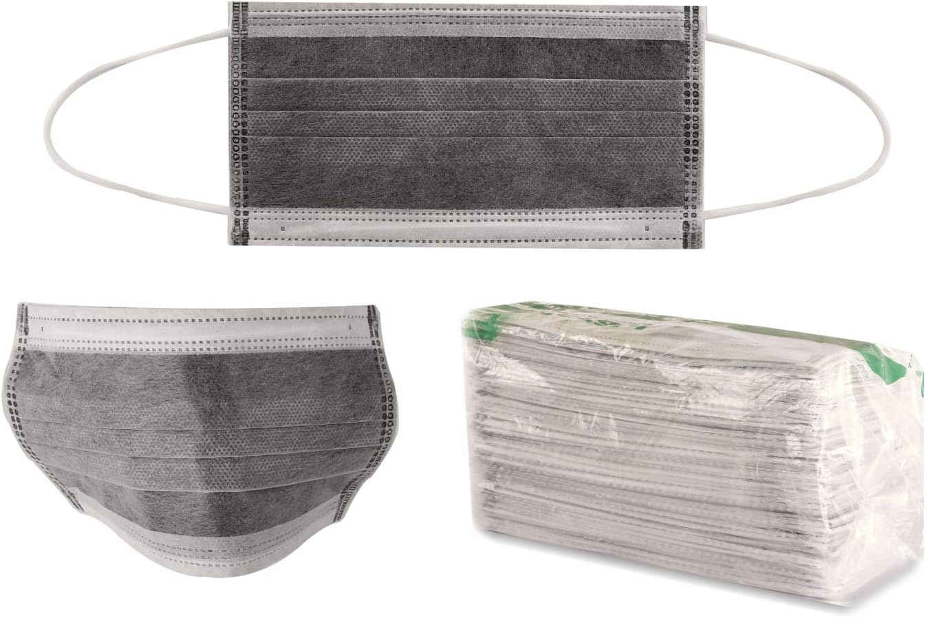 Emerald Carbon Black, [50 Masks] with Elastic Ear Loop 3 Ply - Individual Wrapped -