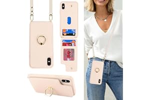 Lipvina for iPhone XR Phone Case with Card Holder and Strap for Women,Crossbody Lanyard,Kickstand Ring Stand,Snap Clasp,Phone Wallet Cases 6.1 inch(Beige)