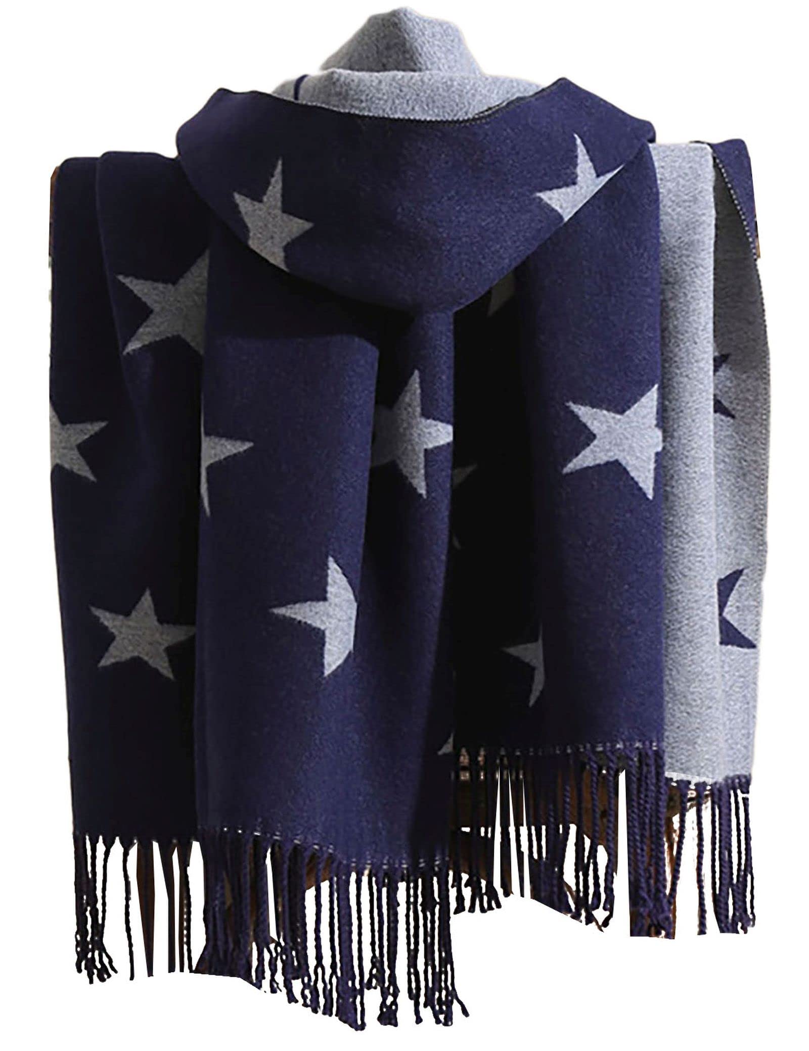 GFM® Women's Super Soft Cashmere Texture Ladies Shawl Wrap - Autumn Winter - Stars Navy Blue-(EXC)(STRSHL-GHNLBH)