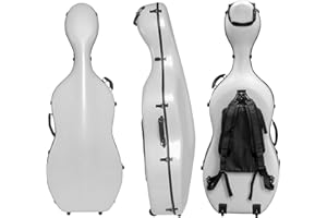 M MI & VI MI&VI Forte Series Hard Cello Case (Full Size) with Wheels — Polycarbonate Tough Shell Case for 4/4 Sized Cellos (White)