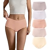 SHARICCA Seamless High Waisted Underwear for Women Cheeky Underwear Wave Edge No Show Bikini Panties Ribbed Panties Pack