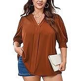 SCOMCHIC Plus Size Blouses for Women Dressy Casual Summer V Neck Short Sleeve Business Work Tunic Tops Loose Shirts