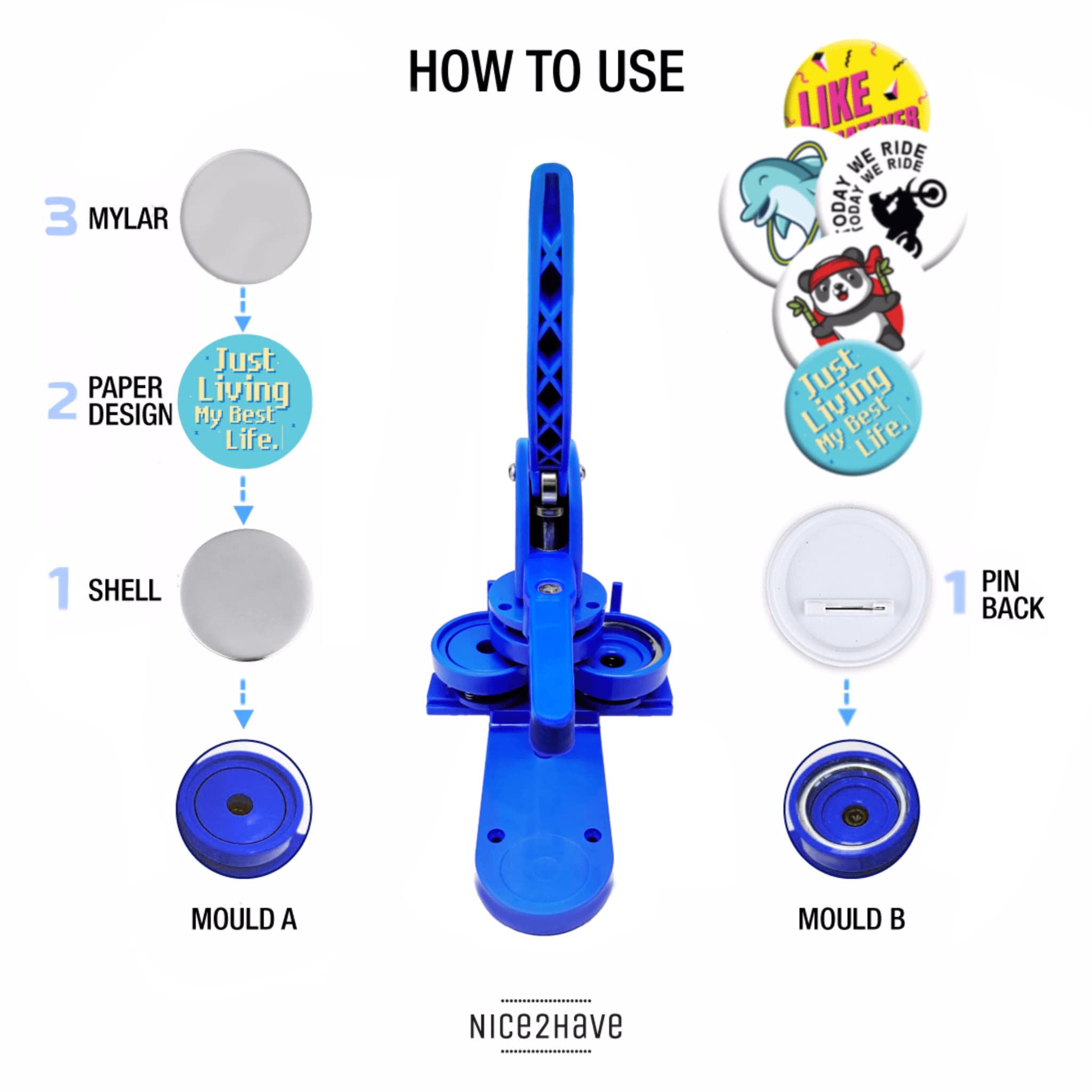 Button Maker Machine – Multiple Size Molds– Pin Maker Machine Kit w/ 500 Buttons, 15 Fridge Magnets, 15 Bottle Openers, 15 Keychain Buttons, Cutters & 500+ Button Designs for DIY Crafts