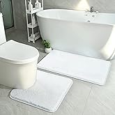 HOMORE White Bathroom Rug Set 2 Piece,Soft Absorbent Bath Mats Set,Machine Washable Bath Rug Sets for Bathroom Non Slip,(21