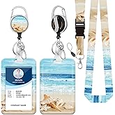 ID Badge Holder with Lanyard,Retractable Badge Reel with Swivel Belt Clip Keychain and Detachable Lanyards,Vertical Card Protector Badge Reels for Teacher Nurse Student Office(Beach)