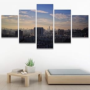 SIGNWIN 5 Panel Canvas Wall Art Cityscape Sunset...
