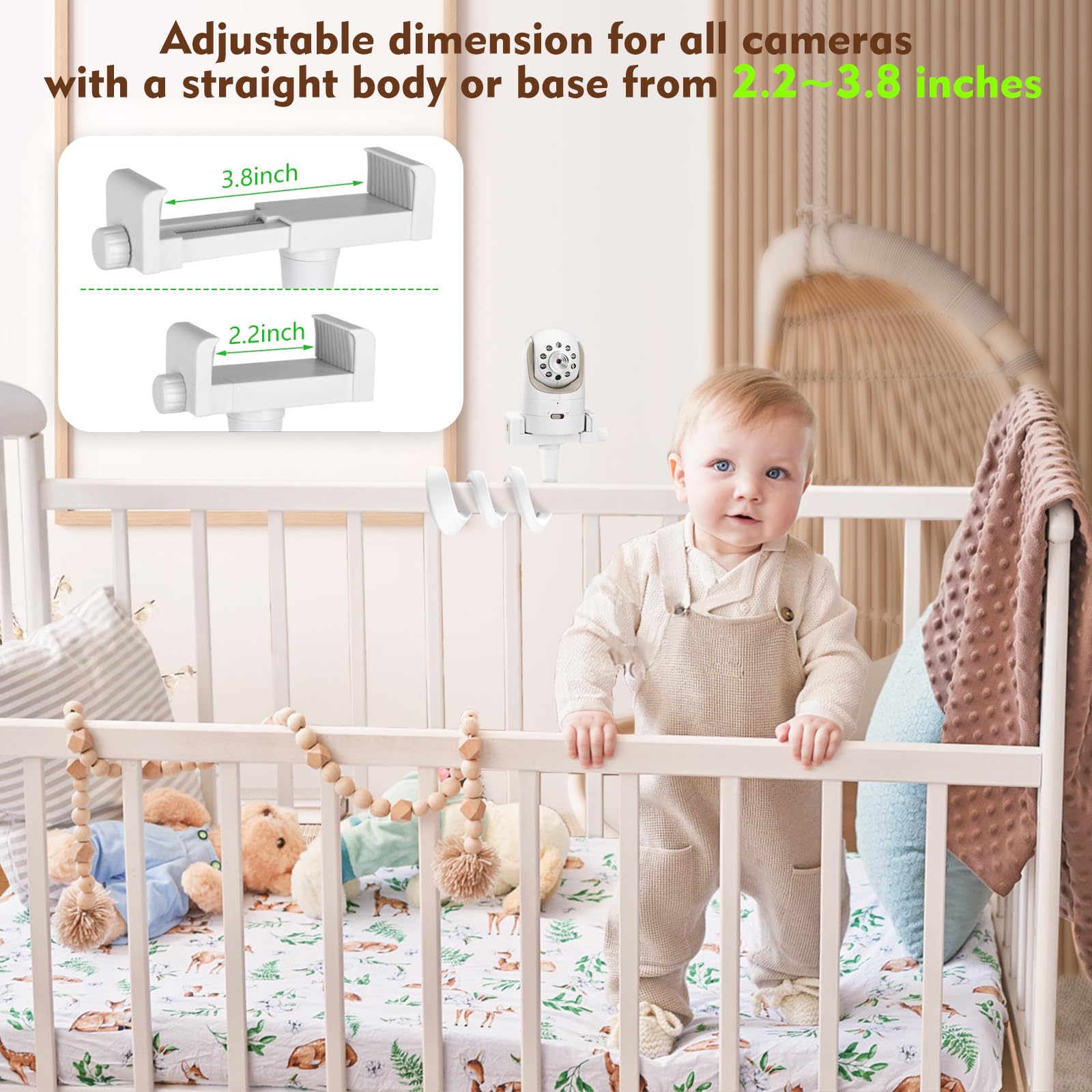 Flexible Baby Monitor Mount for Infant Optical DXR-8, Nanit Pro, Owlet Cam 1/2, HelloBaby, Babysense, Universal Baby Camera Holder, No Damage to Wall, Strong Support Twist Mount for Crib