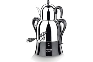 Korkmaz Caykolik A341-14 Stainless Steel Samovar, Upper Pot 1.1 L (37.1 Oz), Bottom Pot 3 L (101.4 Oz) Electric Turkish Tea M