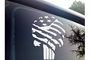 VIAVINYL Punisher Flag Vinyl die Cut Decal for Automobile Windows, Motorcycles, Helmets, laptops and Macbooks and More!… (5" x 6.75" White)