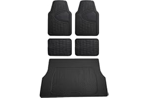 FH Group Premium Liners Tall Channel Trimmable All Weather Rubber Full Set Car Floor Mats (Black) w. Trimmable All-Season Cargo Liner (Black) - Universal Fit for Cars Trucks and SUVs