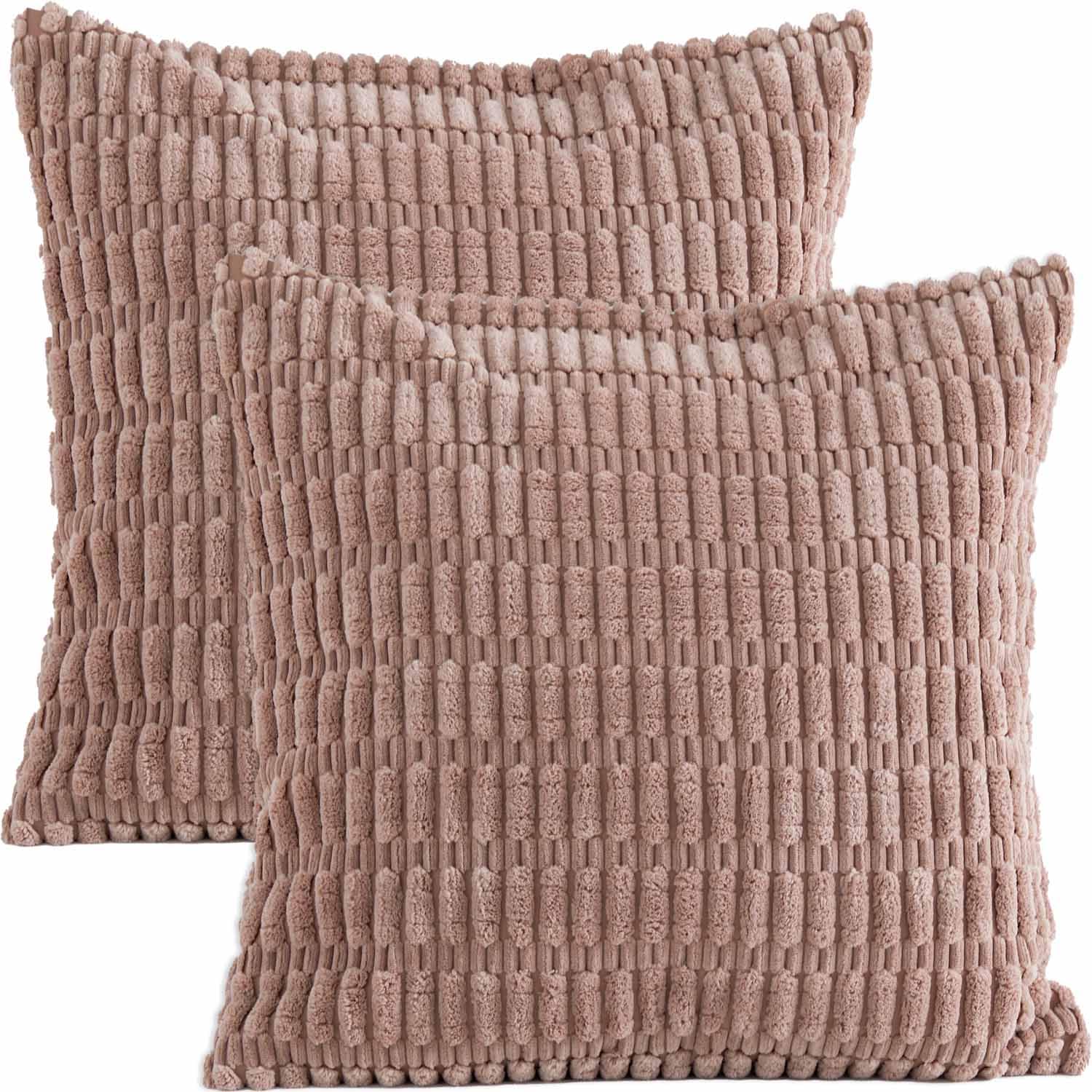 Tennove Cushion Covers 45x45cm Soft Corduroy Square Cushions Pillow Covers Set of 2 Boho Striped Decorative Throw Pillow Cases for Farmhouse Home Sofa Decor, Light Brown — image 1