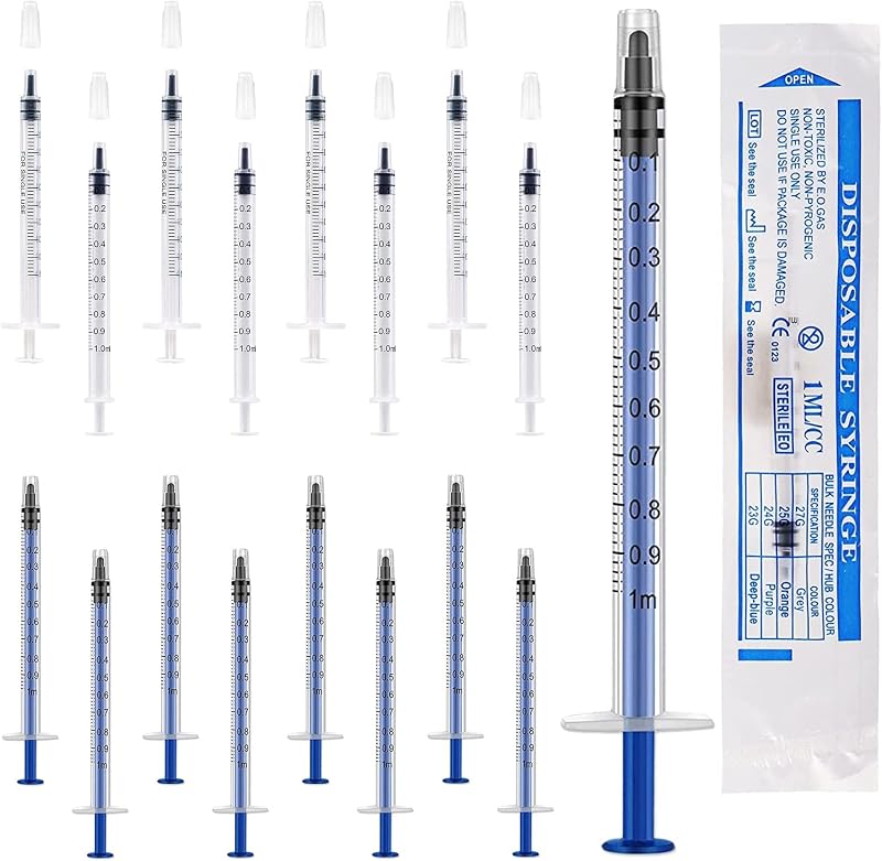Molkor 20Pcs 1ml Syringes with Caps No Needle for Lab, Refilling, Plant Watering