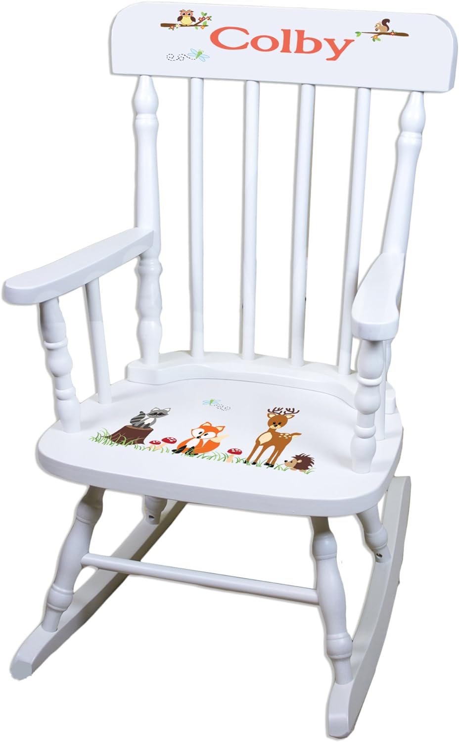 Personalized Coral Forest Animals White Childrens Rocking Chair Kitchen & Dining