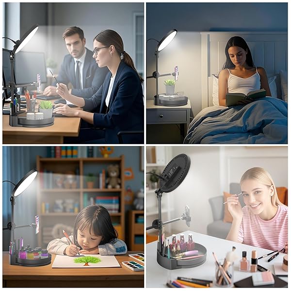 JJ JIANJIN DESK RING LIGHT WITH STAND,55W DIMMABLE FULL SCREEN RING LIGHT,WITH ROTATING STORAGE BOX,PEN HOLDER STAND,PHONE HOLDER&CONTROLLER (PINK, 10.5)