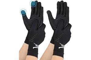 Tianhengyi 2 Pairs Copper Arthritis Gloves for Hand Pain, Full Finger Compression Gloves for Men Women, Relieve Swelling, Carpal Tunnel, Support Wrist, Joint for Crocheting (Touch Screen, Medium)