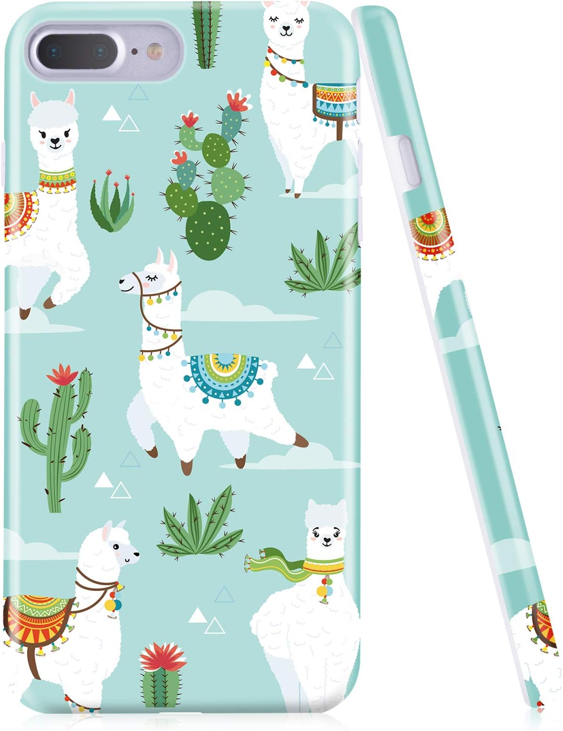 iPhone 7 Plus Case, iPhone 8 Plus Case, Emogins Phone Case for Apple, Premium Thin Light Slim Anti-Scratch Shockproof Green Soft Silicone Protective Cover with Cute Sheep Cactus Design for Women Girls