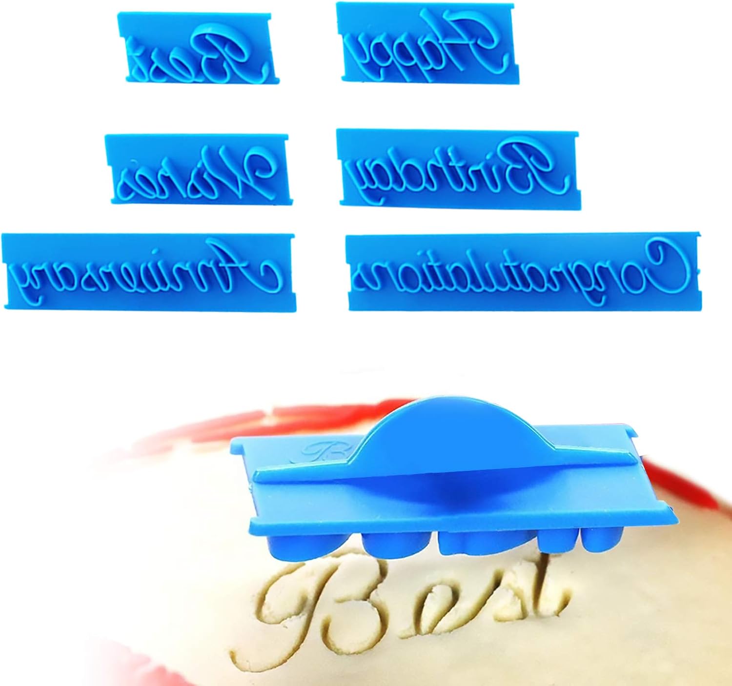 Cookie Fondant Stamper Biscuit Stamp Stamper Impression Cutter Cupcake Decorating Sugarcraft Cake Decoration Topper Happy Birthday Anniversary Best Wishes Letters Mold Fondant Letter Cutters 6PCS Set