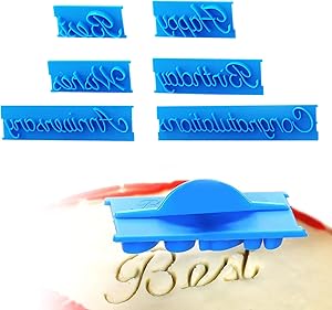 Cookie Fondant Stamper Biscuit Stamp Stamper Impression Cutter Cupcake Decorating Sugarcraft Cake Decoration Topper Happy Birthday Anniversary Best Wishes Letters Mold Fondant Letter Cutters 6PCS Set