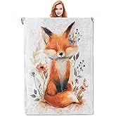 Cute Fox Blanket Gifts for Women Girls Soft Warm Lightweight Cozy Animal Floral Throw Blankets for Bed Sofa Couch Living Room Decor 50x60in