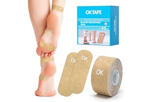 OK TAPE Blister Prevention Tape, 40 Pcs, Moleskin for Blisters, No-Residue Blister Bandages for Feet & Body, Heel Patches, 1.