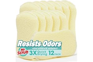 Mr. Scrub Sponges Kitchen Scrub Dish Sponge Scouring Pad, 12 Pack Cleaning Brush Scrubber Supplies for Soap, Dishwashing Dinnerware Sets Pan Pot Glass Dishwasher Sink Bathroom Towels Cloth Rags Holder