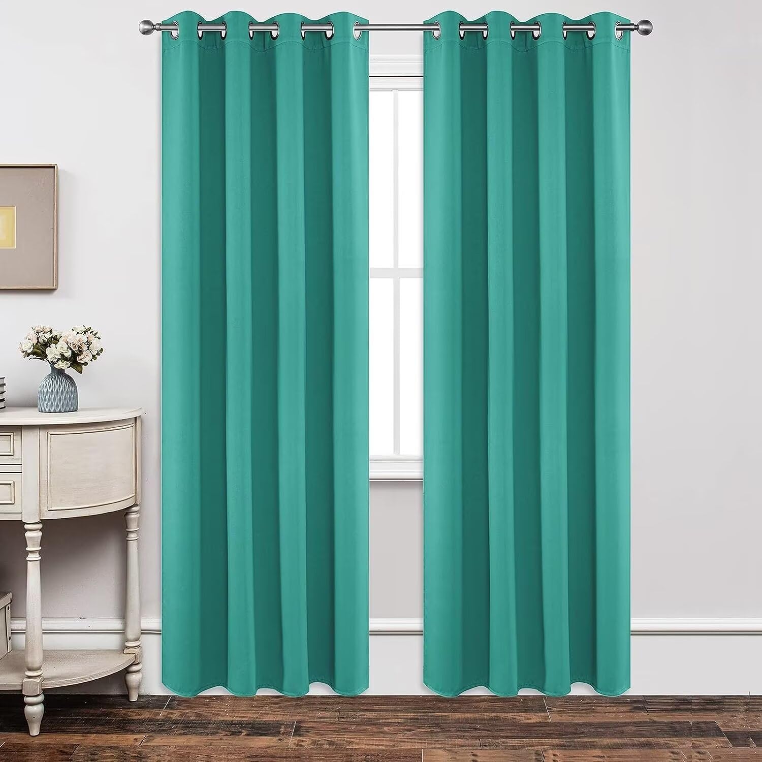Joydeco Blackout Curtains 84 inches Long 2 Panels Set, Thermal Insulated Long Curtains & Drapes 2 Burg, Room Darkening Grommet Drapes for Bedroom Living Room Windows (W42 x L84 Inch, Peacock Blue) Image