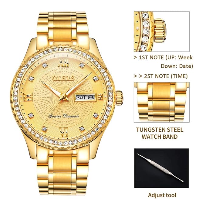 Olevs Luxury Mens Stainless Steel Goldbluewhiteblack Dial Diamond Quartz Wrist Watches Waterproof Luminous Date Day Windows #wrist #watch #brands #ranking Olevs Luxury Mens Stainless Steel Goldbluewhiteblack Dial Diamond Quartz Wrist Watches Waterproof Luminous Date Day Windows