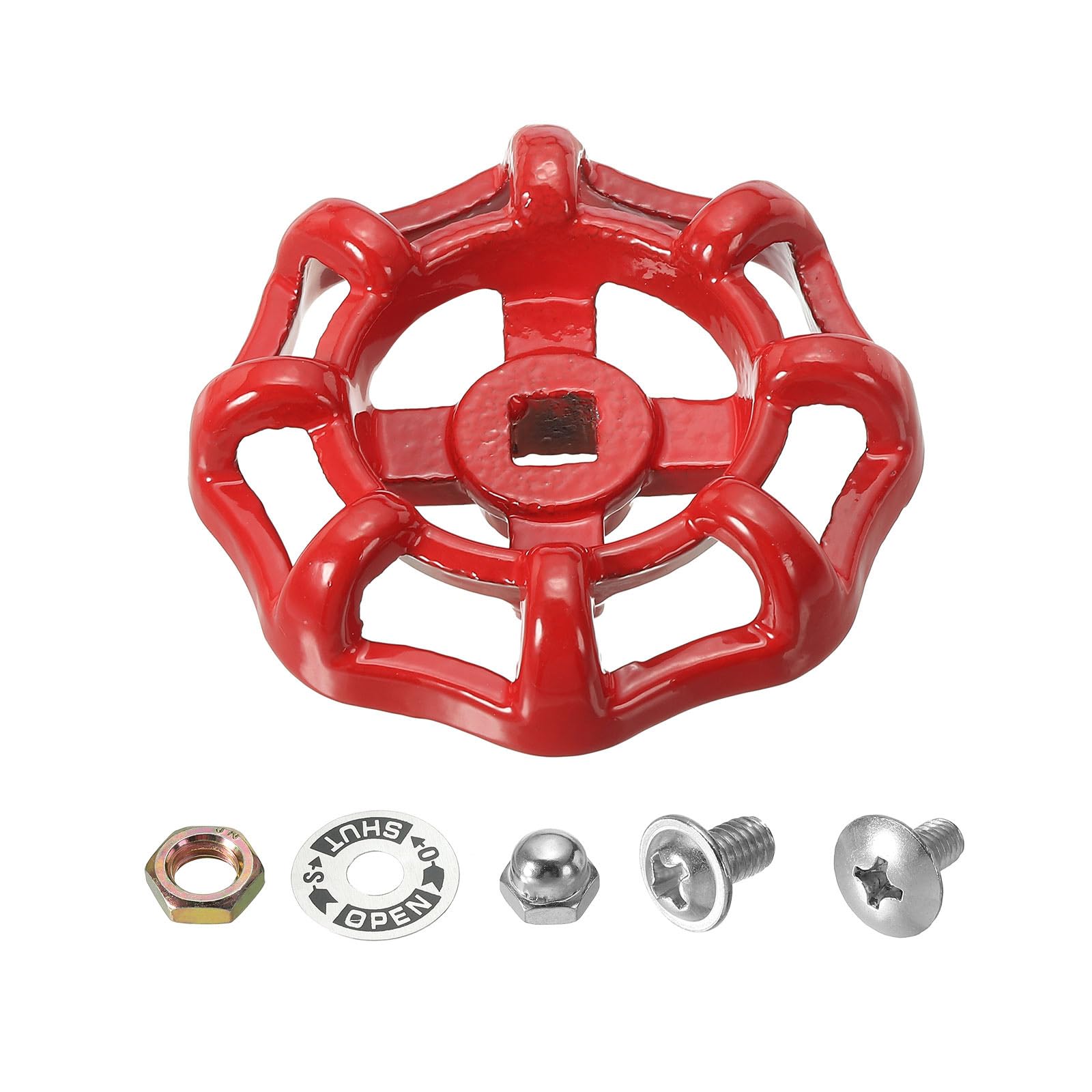 PATIKIL Outside Faucet Handle Square Stem Hole 7x7mm, Cast Steel Faucet Round Wheel Handle Replacement Water Spigot Handle with Screws Spacer, Red