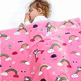 Lukeight Pink Rainbow Toddler Blanket Gifts for Girls, Plush and Thick Girls Unicorns Blanket Birthday Gifts for Toddler and Baby (Rainbow Unicorns, 30x40 Inches)