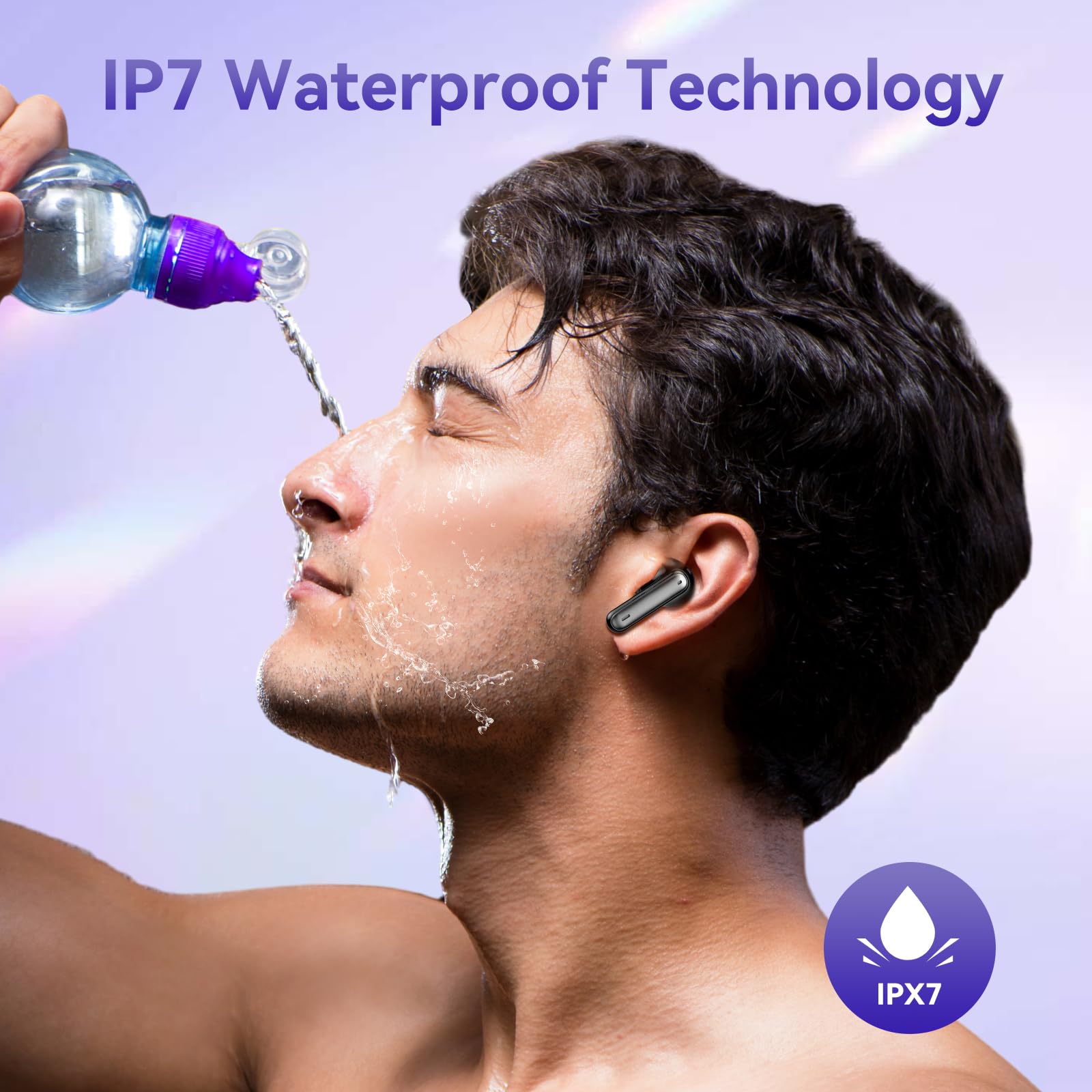 Wireless Earbuds, Bluetooth 5.3 Bass Stereo Headphones, 50 Hours of Playtime with Noise Cancelling Mic LED Display, 4 Microphones IPX7 Waterproof Earphones for Laptop Pad Phones, Black - Image 2