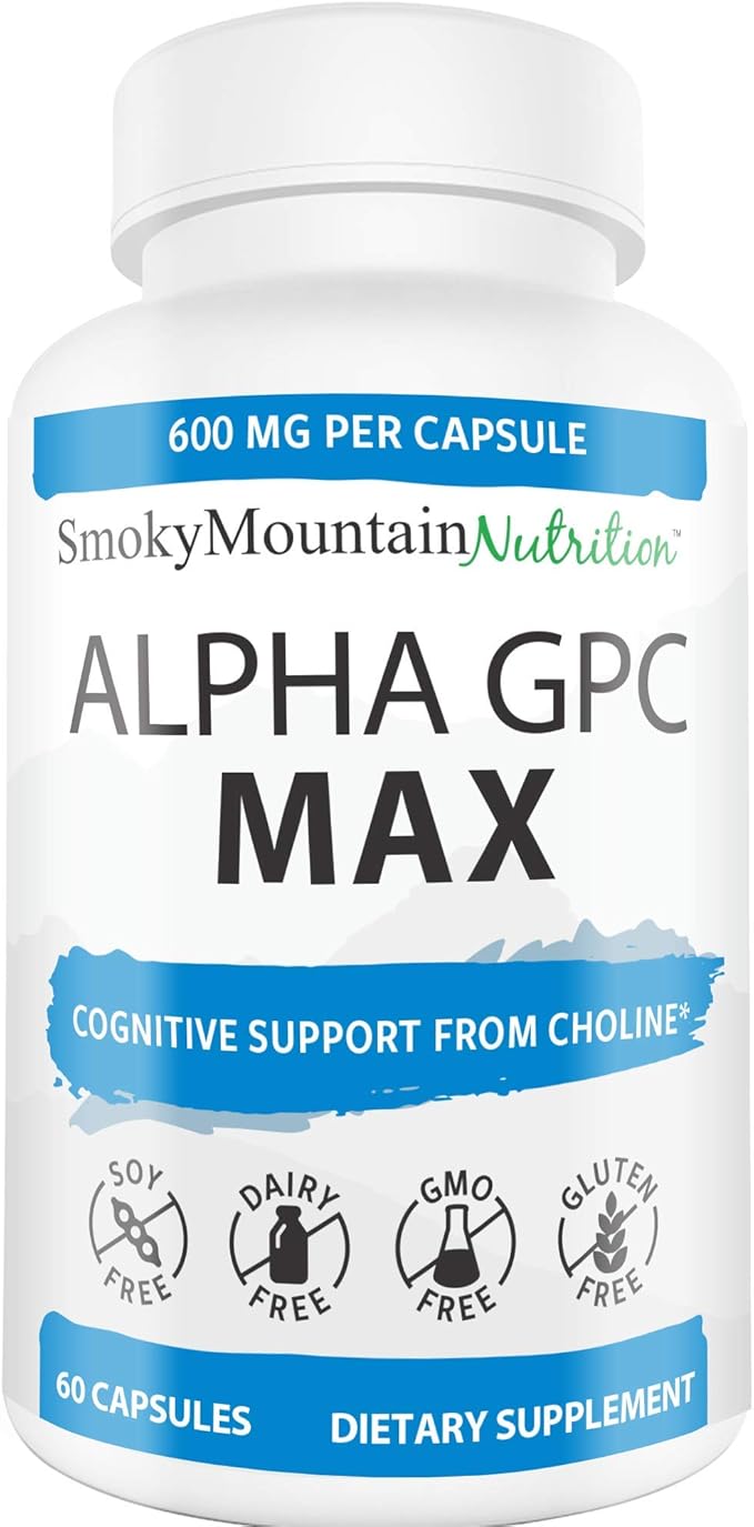 Alpha GPC Choline Supplement (60 Capsules 600mg) Nootropic for Brain