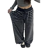 Alternative Drawstring Wide Leg Baggy Pants Streetwear Striped Knit Lounge Pants Women