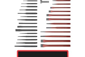 AMM 28 PCS Heavy Duty Punch and Chisel Set, Including Taper Punch, Cold Chisels, Pin Punch and Center Punch, Cr-V, Ideal for Working with Wood, Metal, Automotive, Sculpture, etc